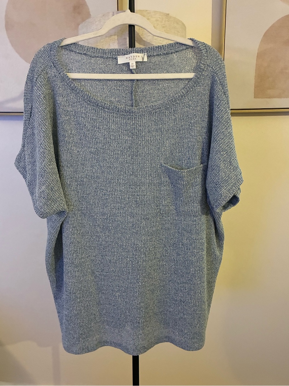 Hayden Blue Scoop Neck Short Sleeve Knit Sweater with Pocket